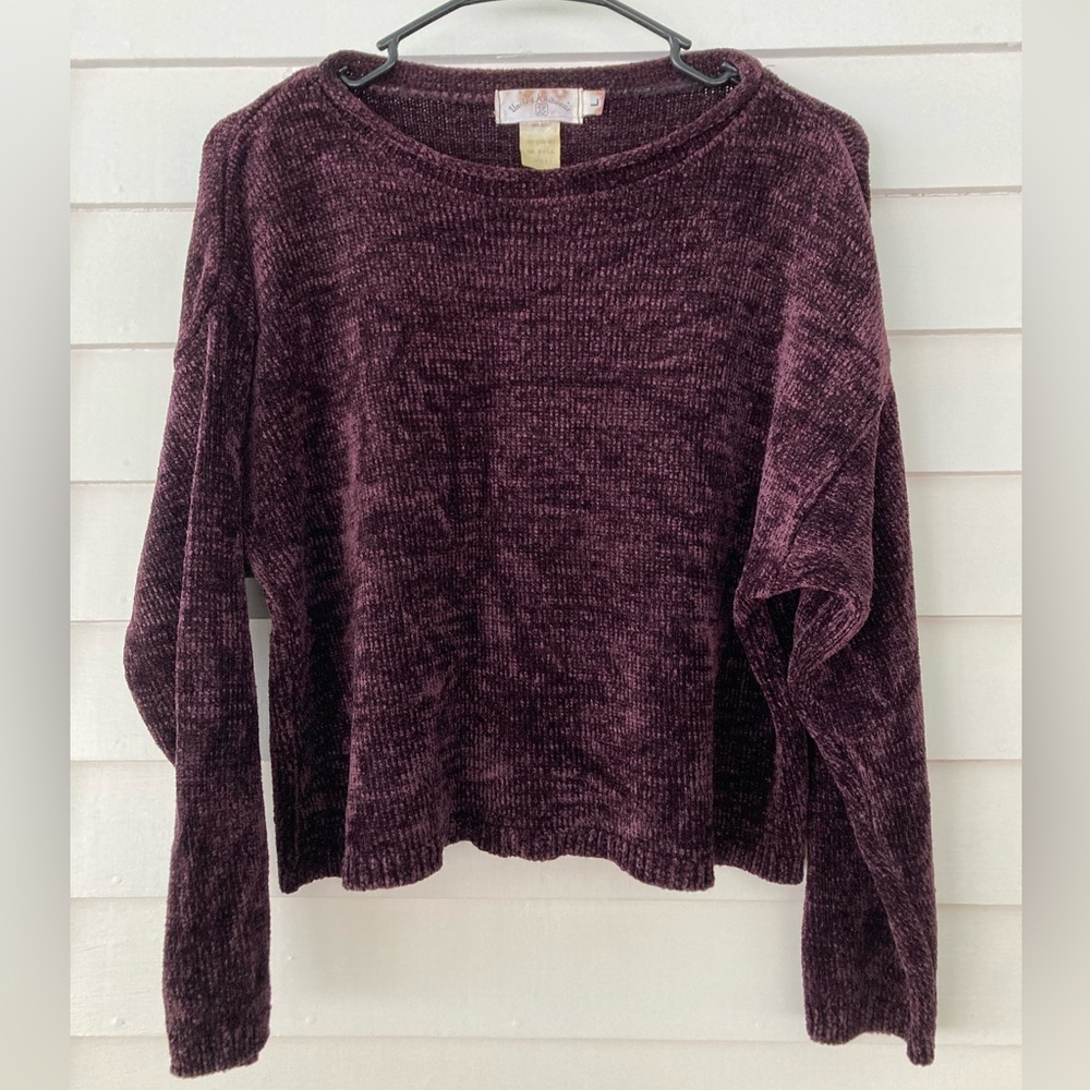United Knitwear | Vintage Roll-Neck Cropped Chenille Pullover Sweater Size Large